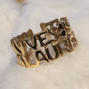 Vintage Yves Saint Laurent Gold Logo Cuff Bracelet
